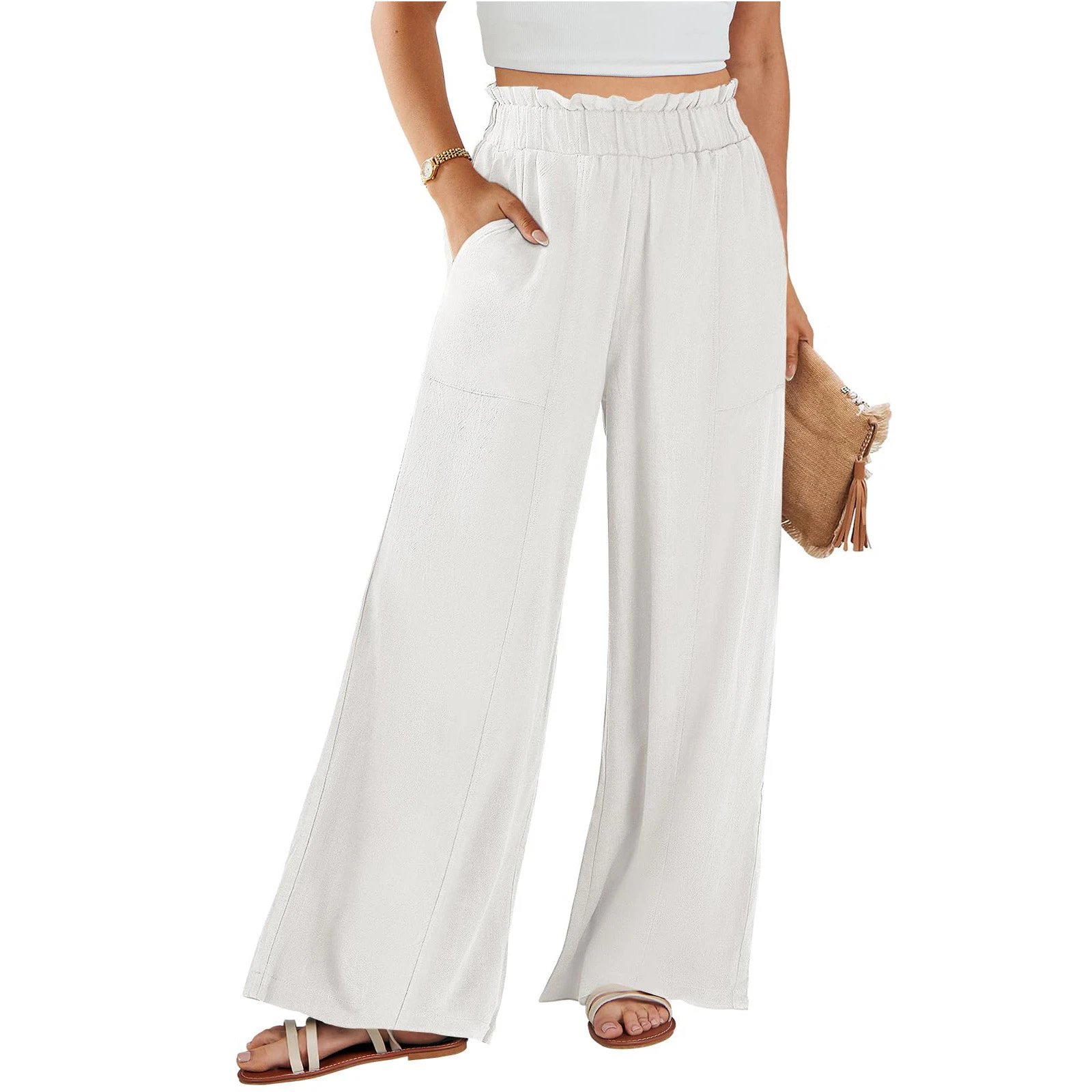 Design Wide-Leg Elastic Waist Pants Olive Green - 5