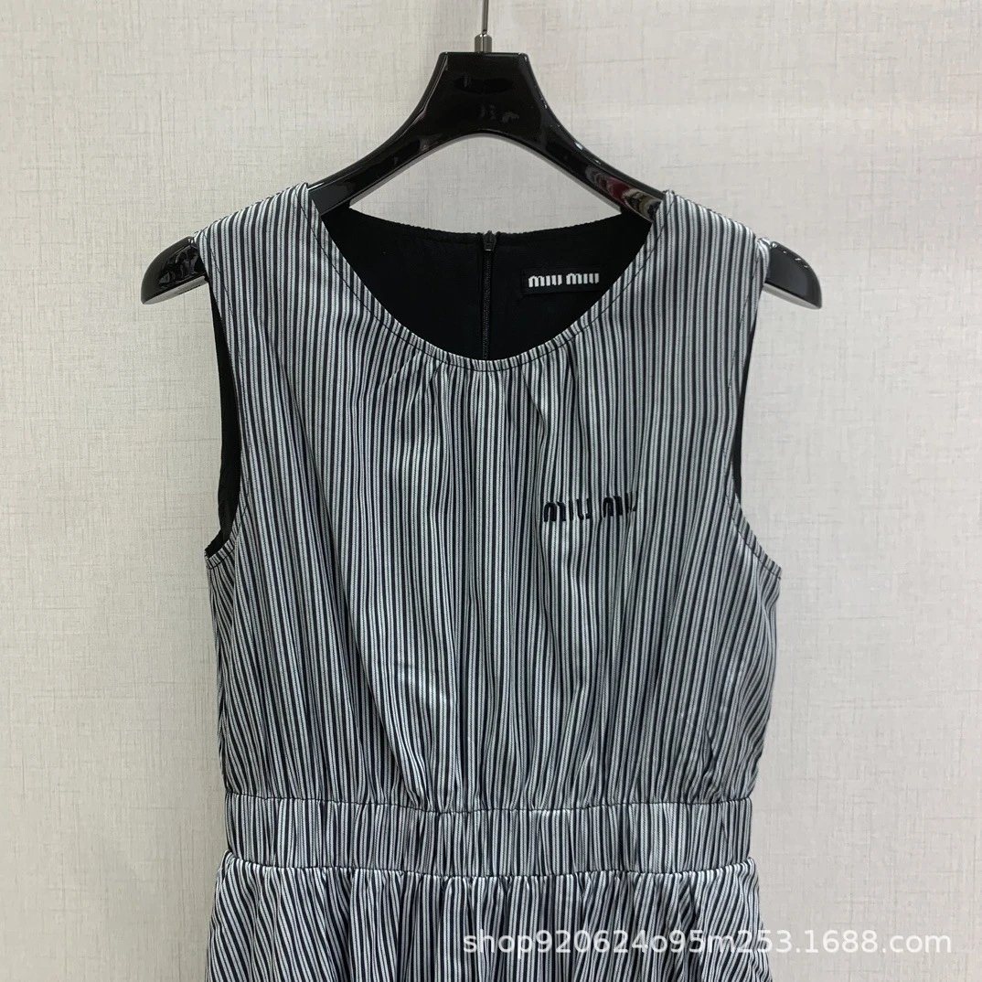 Miu Miu Striped Gray Sleeveless Midi Dress