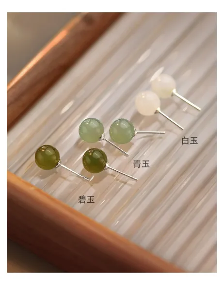 Design Jade Stud Earrings Light Green Jewelry - 7