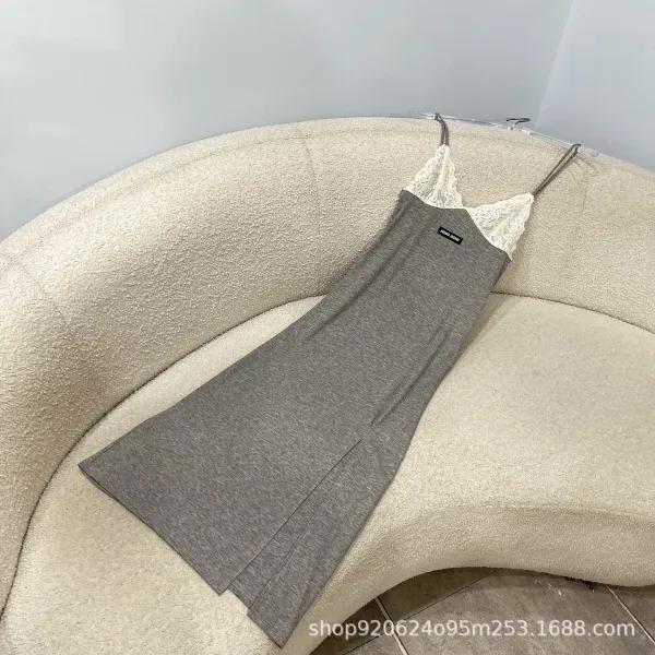 Miu Miu Lace-Trimmed Gray Slip Dress - 5
