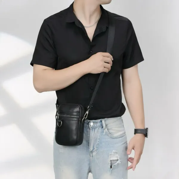 Design Minimalist Leather Crossbody Bag Black - 6