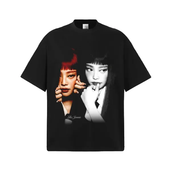 Design Like Jennie Graphic Print Black Oversized T-Shirt - 1