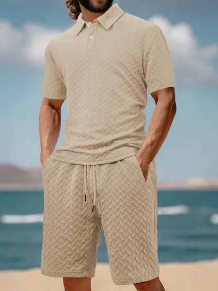 Design Textured Chevron Polo and Shorts Set White - 39