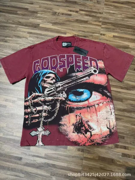 Godspeed Grim Reaper Eye Print Burgundy T-Shirt - 1
