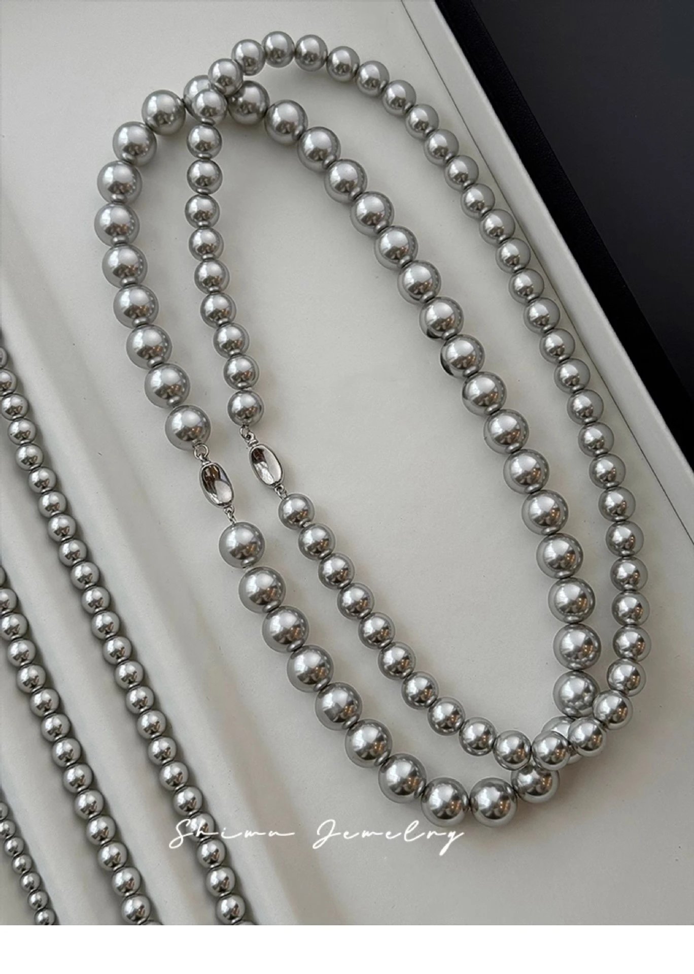 Design Pearl Bead Necklace Silver Gray Jewelry - 7