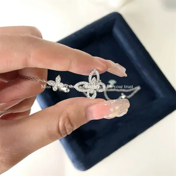 Design Floral Diamond Bangle Silver Bracelet Jewelry - 11