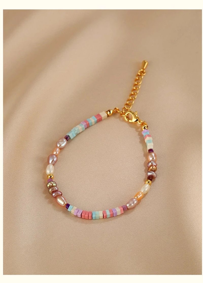 Design Multicolor Pearl and Ceramic Bead Bracelet with Gold-Tone Clasp Jewelry - 12