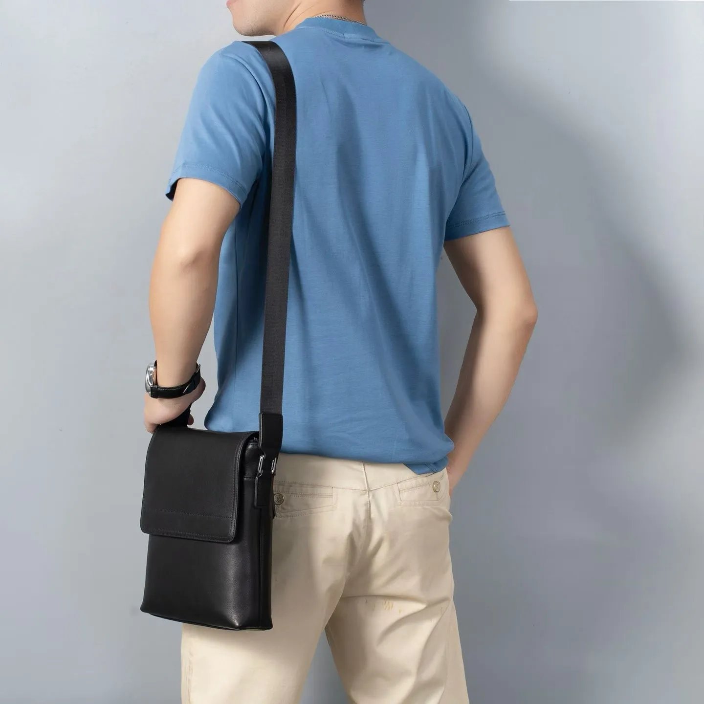 Black Leather Messenger Bag Black Classic Crossbody