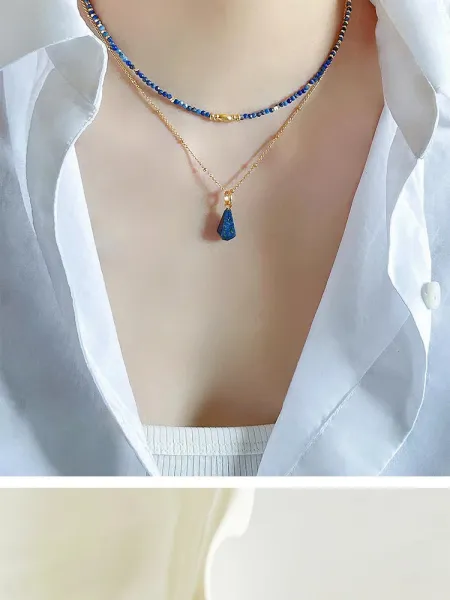 Design Lapis Lazuli Teardrop Pendant Necklace Gold Jewelry - 11