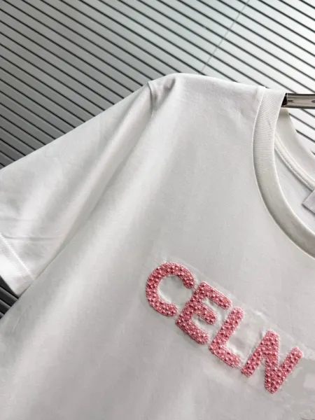 Celine CELN Logo Embellished Black T-Shirt - 7