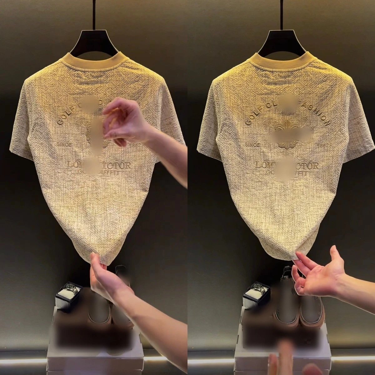 Design Embossed Textured T-Shirt Beige T-Shirt - 3
