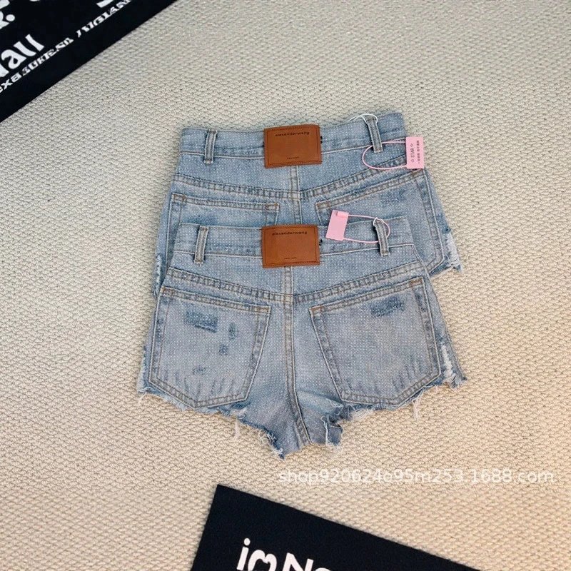 Denim Shorts Light Blue Distressed High-Waisted Cut-Off