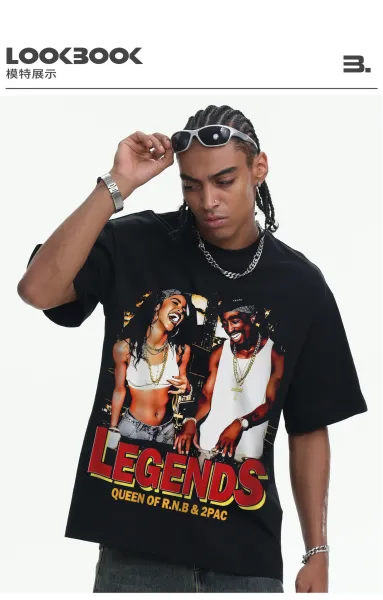 Design Legends & Tupac Shakur Graphic Print Black T-Shirt - 14