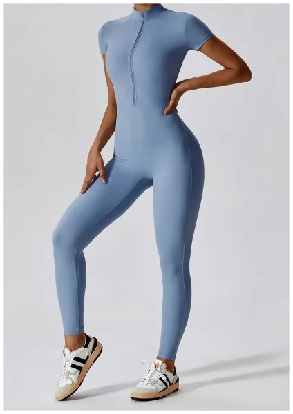 Design Black Zip-Front High-Neck Bodysuit with Short Sleeves Activewear - 8