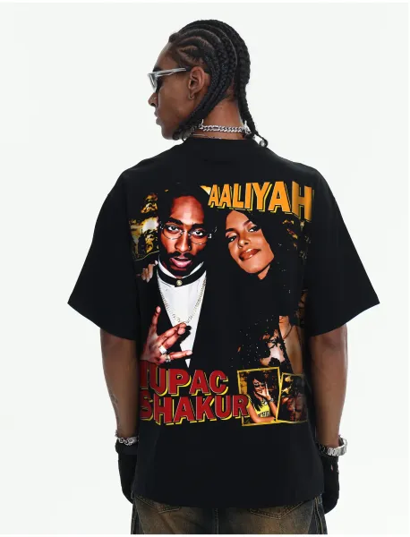 Design Legends & Tupac Shakur Graphic Print Black T-Shirt - 15