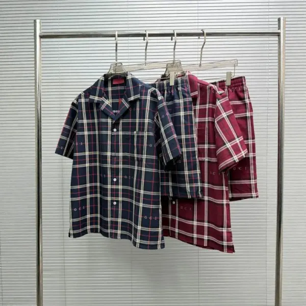 Gucci Plaid Sleep Set Navy and Burgundy Sleepwear - 1
