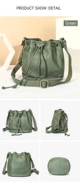 Design Bucket Bag Tan Leather Drawstring Crossbody Bag Handbags.bucket Bag - 9
