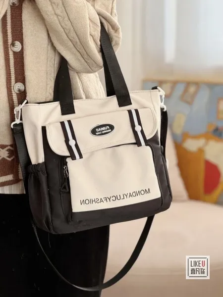 Design FUMIAO Monday Lucy Fashion Tote Bag Burgundy and Cream Tote Bag - 41