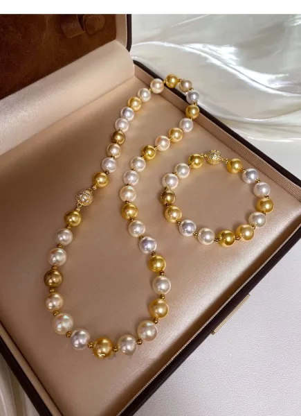 Design Pearl and Gold Bead Necklace and Bracelet Set Jewelry - 11