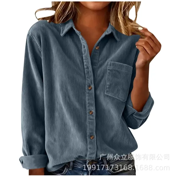 Design Corduroy Button-Up Shirt Forest Green Tops Shirt - 9