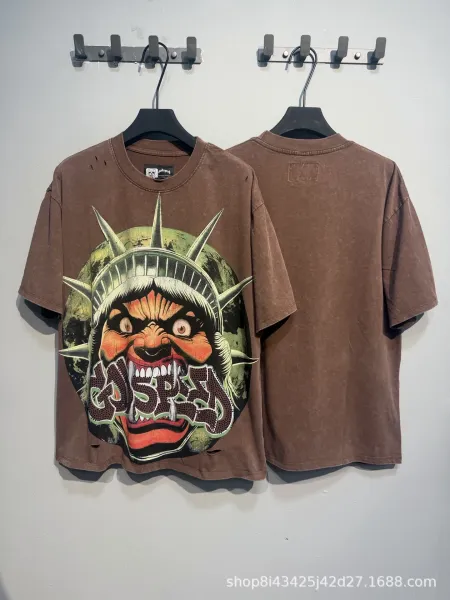 GASPEY Statue of Liberty Distressed Brown Graphic T-Shirt - 1