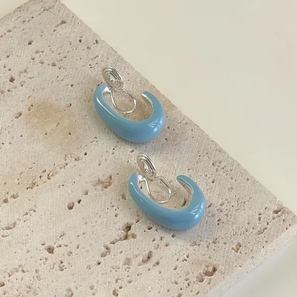 Design Minimalist Glossy White Hoop Earrings Jewelry - 17