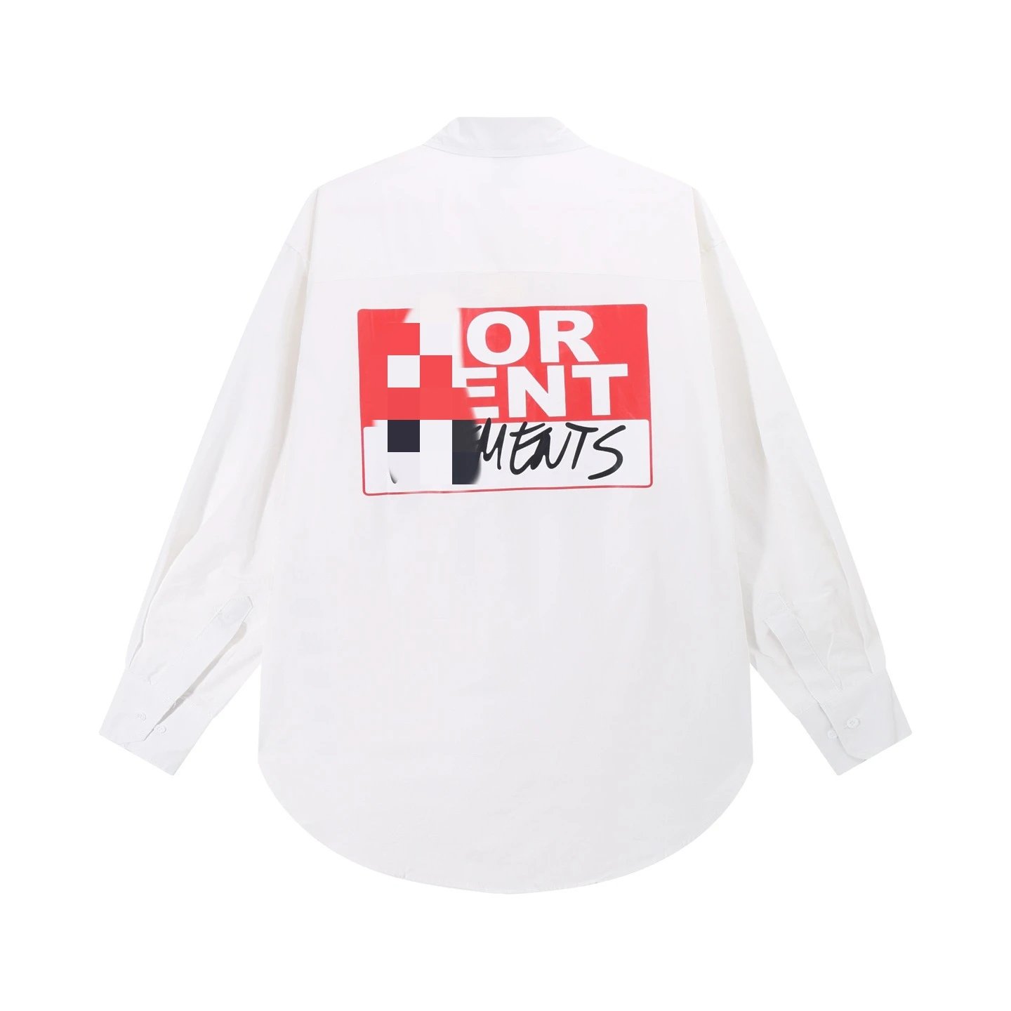 Black Oversized Button-Up Shirt with Graphic Patch Pocket