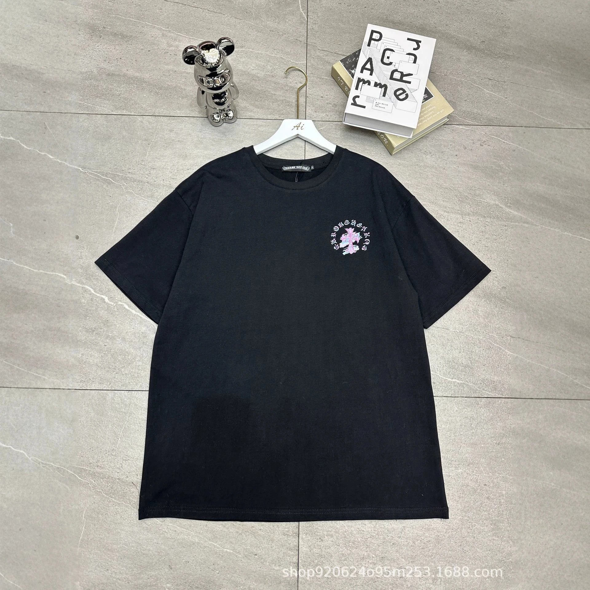 Chrome Hearts White Black Embroidered Cross Graphic T-Shirt