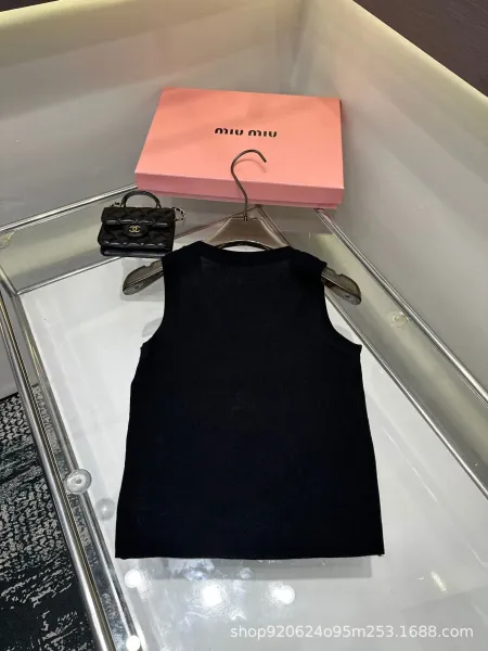 Miu Miu Star-Embroidered Crystal Black Vest Top - 3