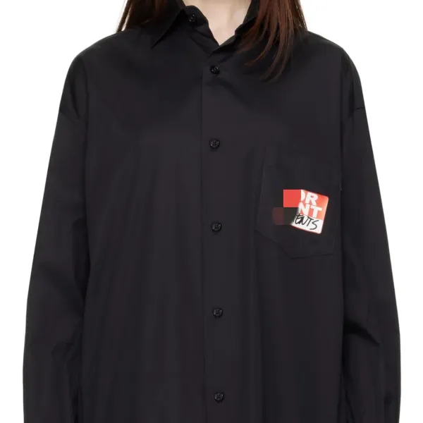 Design Oversized Shirt Black with Graphic Pocket Patch Tops Shirt - 2