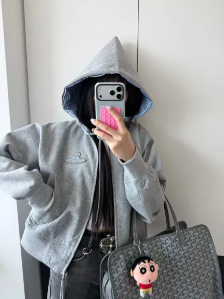 Vivienne Westwood Orb Logo Zip-Up Hoodie Gray - 5