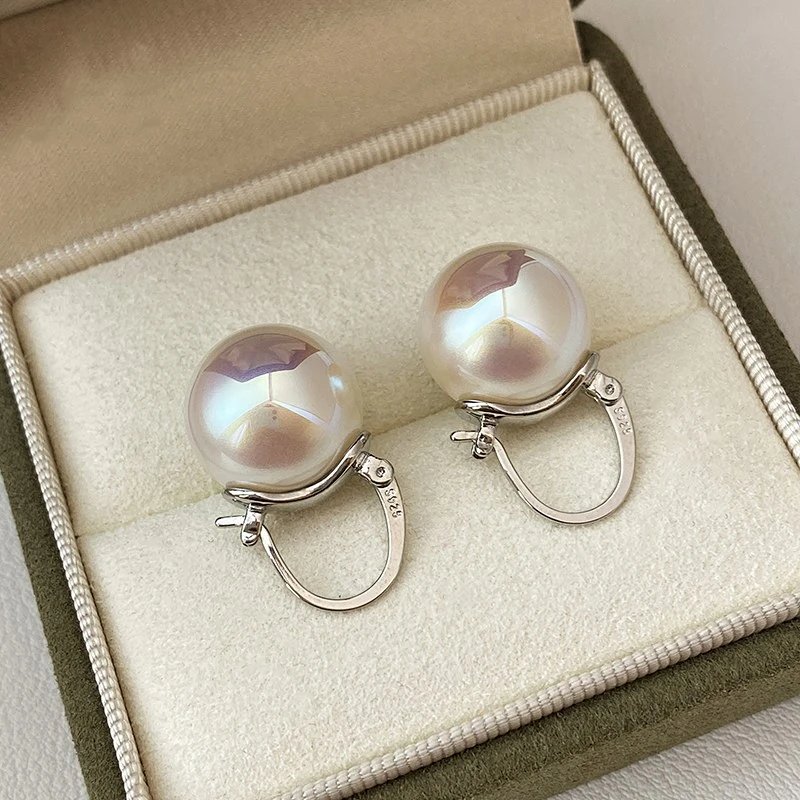 Pearl Hoop Earrings Silver White Jewelry
