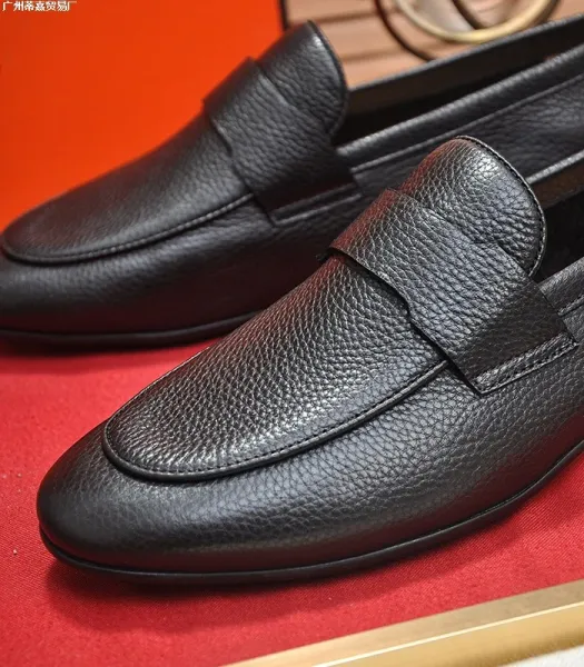 Design Pebbled Leather Penny Loafers Black Casual Shoes - 9