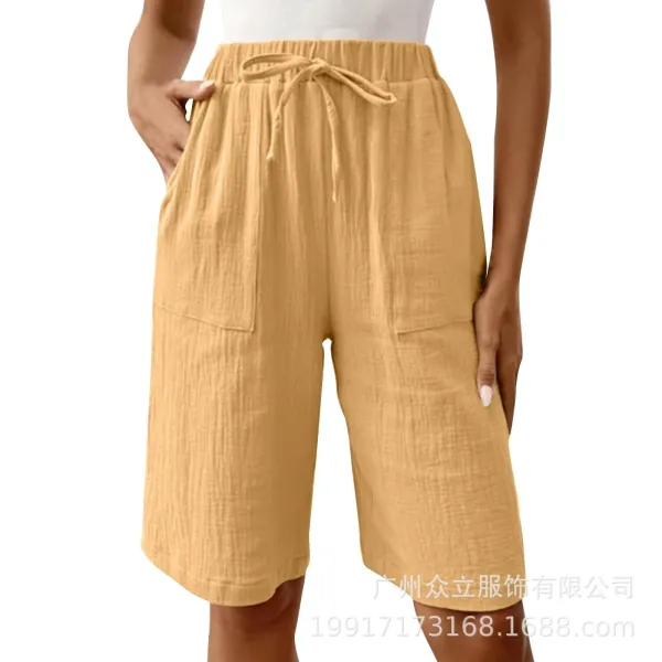 Design Wide-Leg Linen-Blend Drawstring Shorts Blue - 21