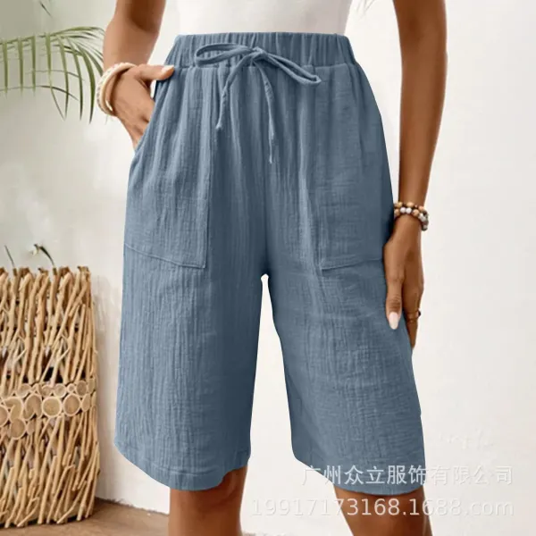 Design Wide-Leg Linen-Blend Drawstring Shorts Blue - 30