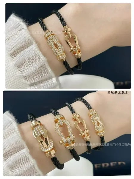 FRED Force 10 Diamond Bracelet Rose Gold Gray Cord Jewelry - 15