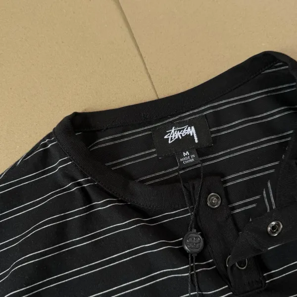 Stussy Striped Henley T-Shirt Black Tops - 17