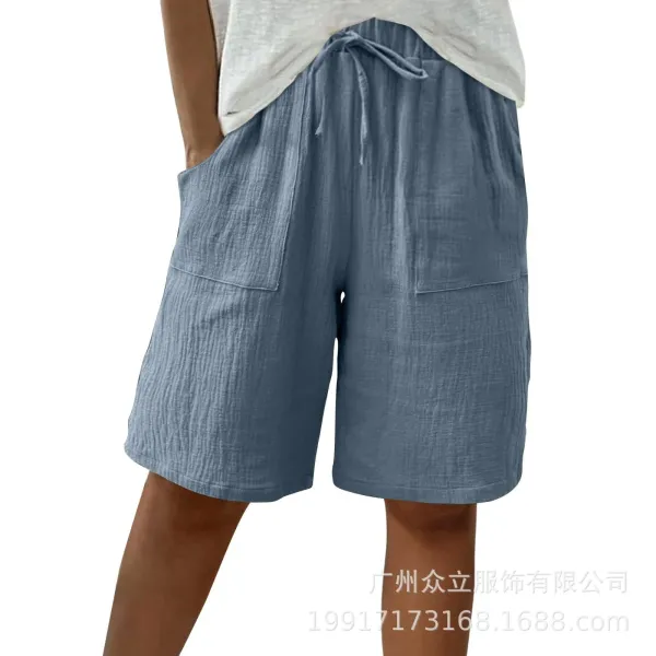 Design Wide-Leg Linen-Blend Drawstring Shorts Blue - 31