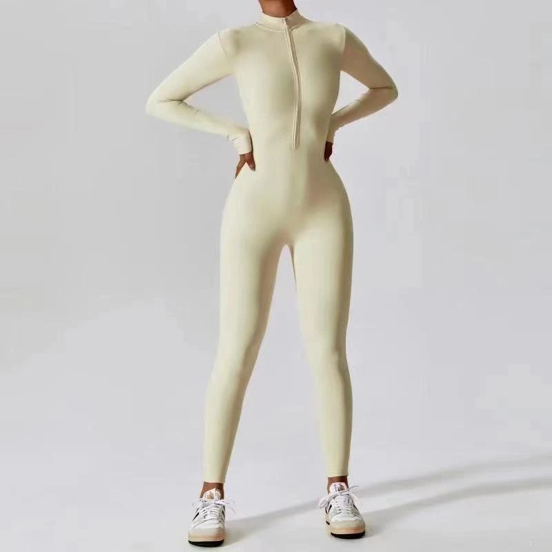 Black Long Sleeve Zipper Front Bodysuit Slim Fit