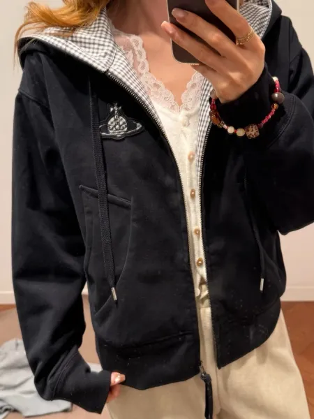 Vivienne Westwood Orb Logo Zip-Up Hoodie Gray - 6
