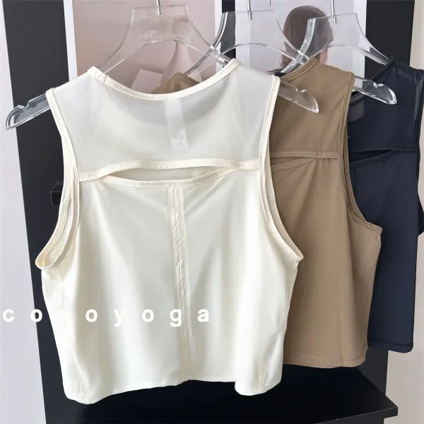 Design Coco Yoga Mesh Panel Crop Vest Top Black Vest Top - 3