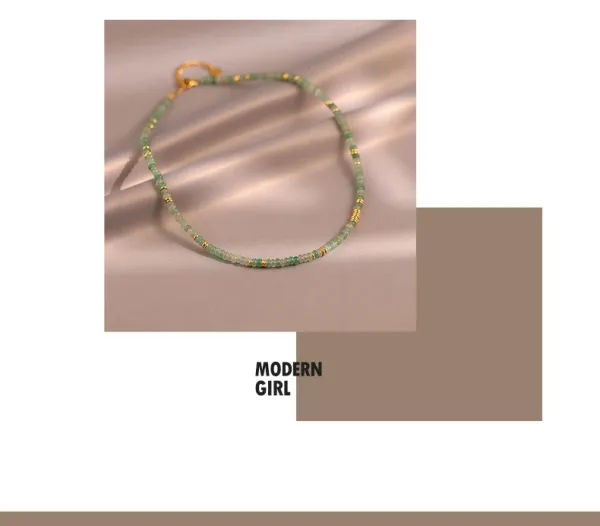 Design Green Jade Bead Necklace with Gold Accents Jewelry - 5