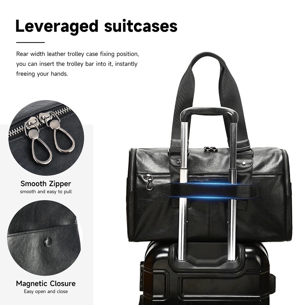 Black Leather Duffel Bag Black Casual Travel Tote