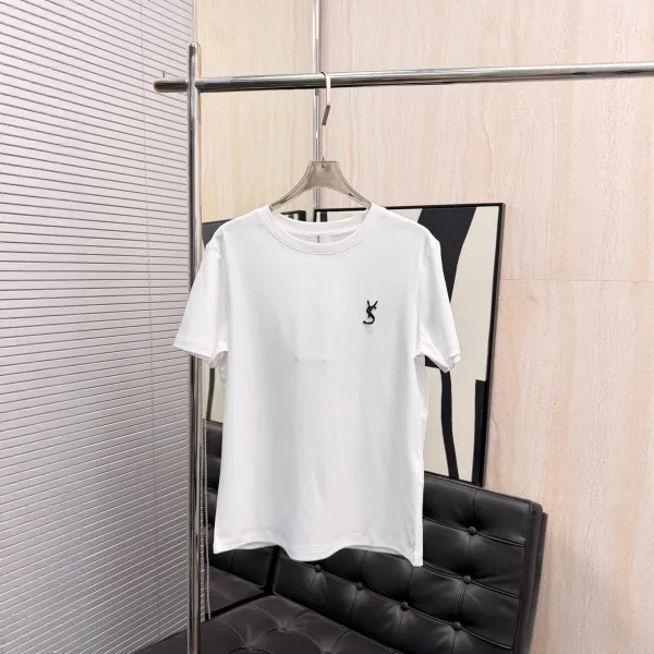Saint Laurent Monogram Embroidered White T-Shirt - 1
