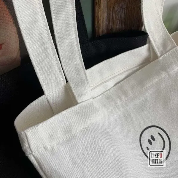 Design Smiley Face Canvas Tote Bag Black - 24