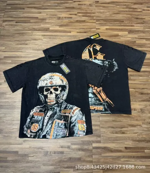 Godspeed Skull Racer Distressed Black T-Shirt - 1