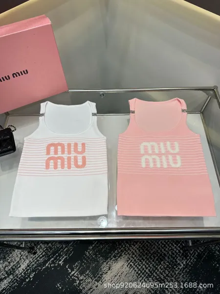 Miu Miu Logo Knit Tank Top White Pink Vest Top - 6