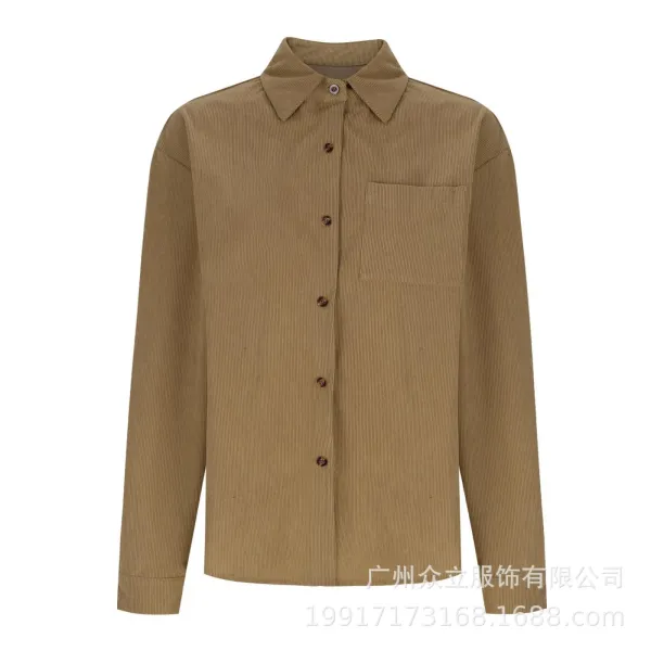 Design Corduroy Button-Up Shirt Forest Green Tops Shirt - 31