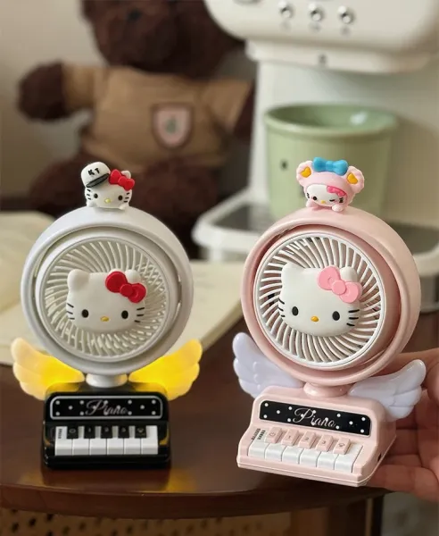 Hello Kitty Piano Fan White with Red Bow Desktop Fan Electronics - 2