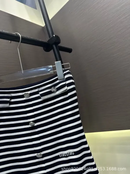 Miu Miu Striped Knit Mini Skirt Pink and White - 4